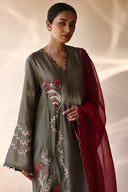 PD25RG126 - Set - Olive Grey - Shirt/ Slip/ Dupatta/ Pant